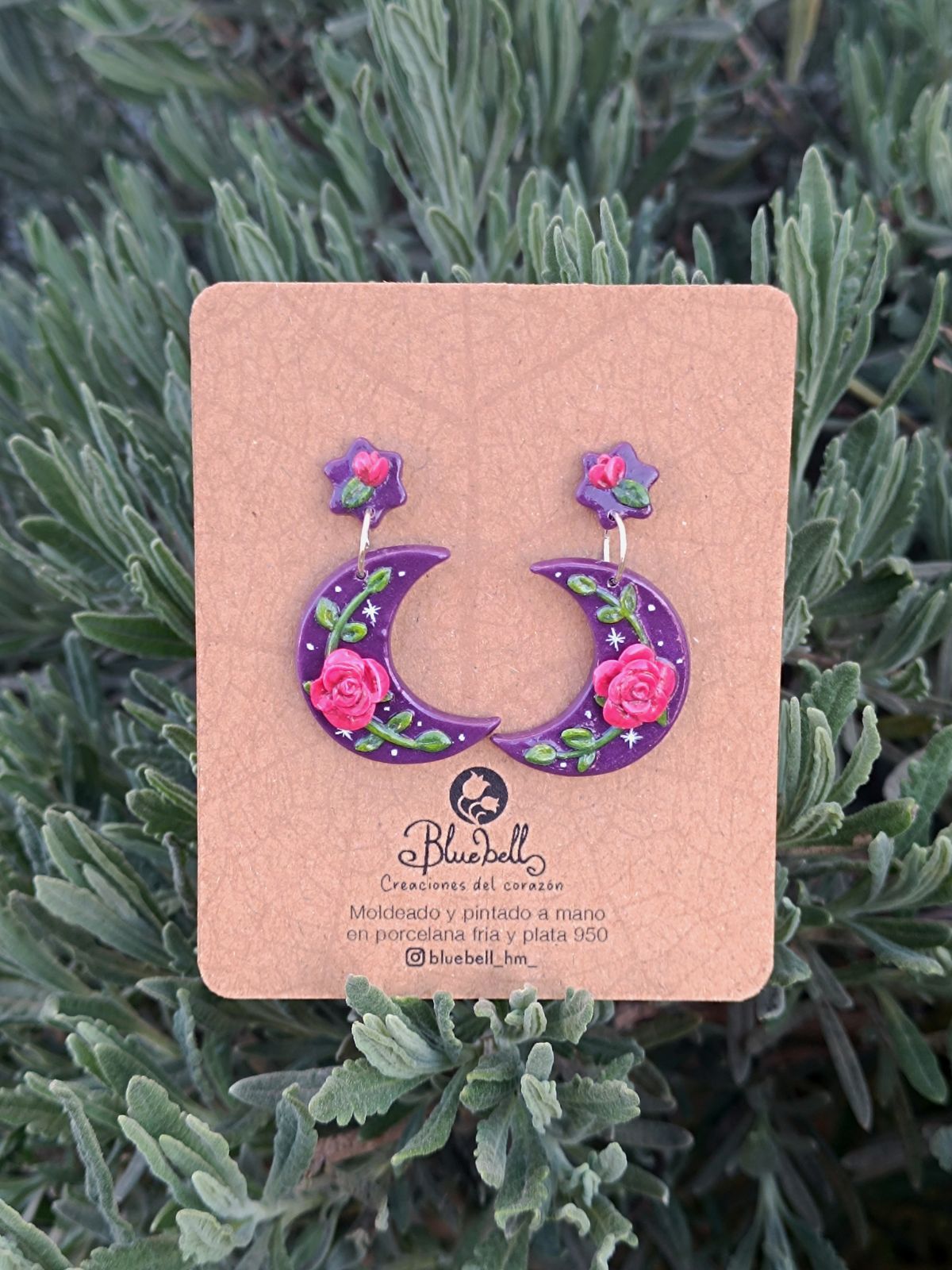 Aros colgantes luna media morada