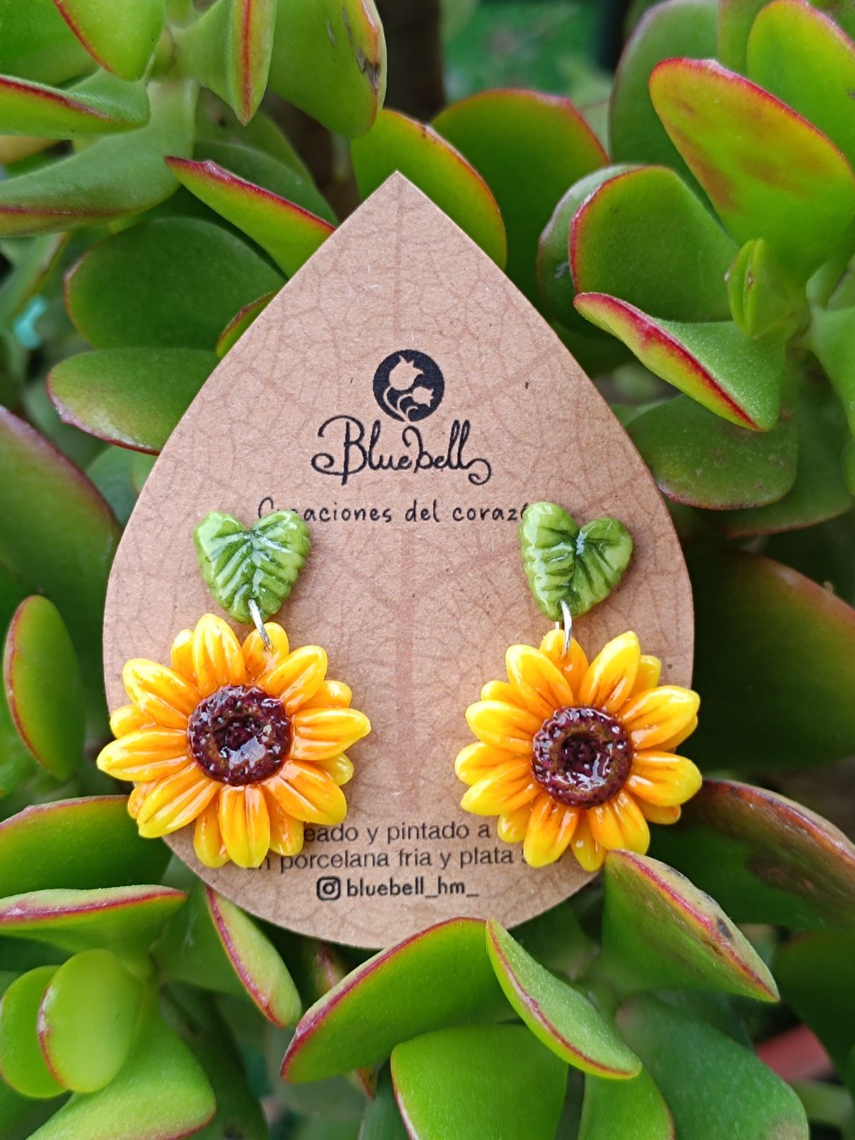 Aros Girasoles colgantes con hoja