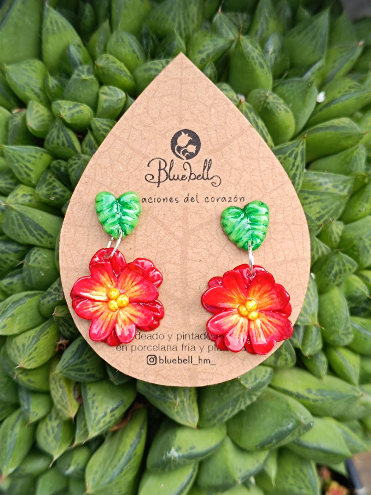 Aros Flor colgante rojo y hoja verde