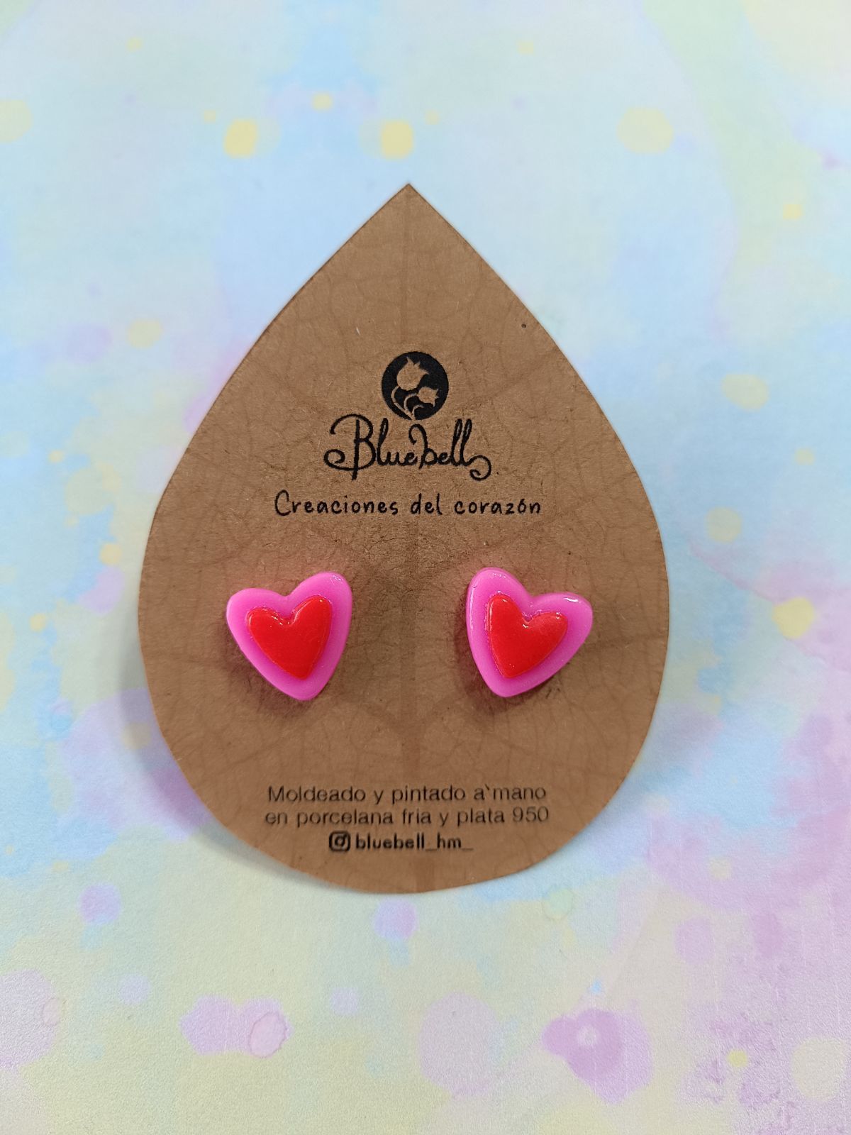 Aros corazón pequeño rosado doble