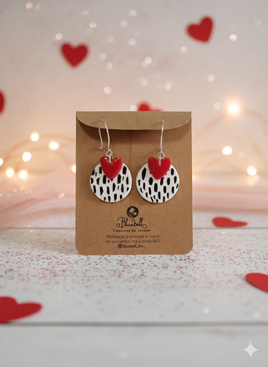 Aros colgantes corazon circulo manchas